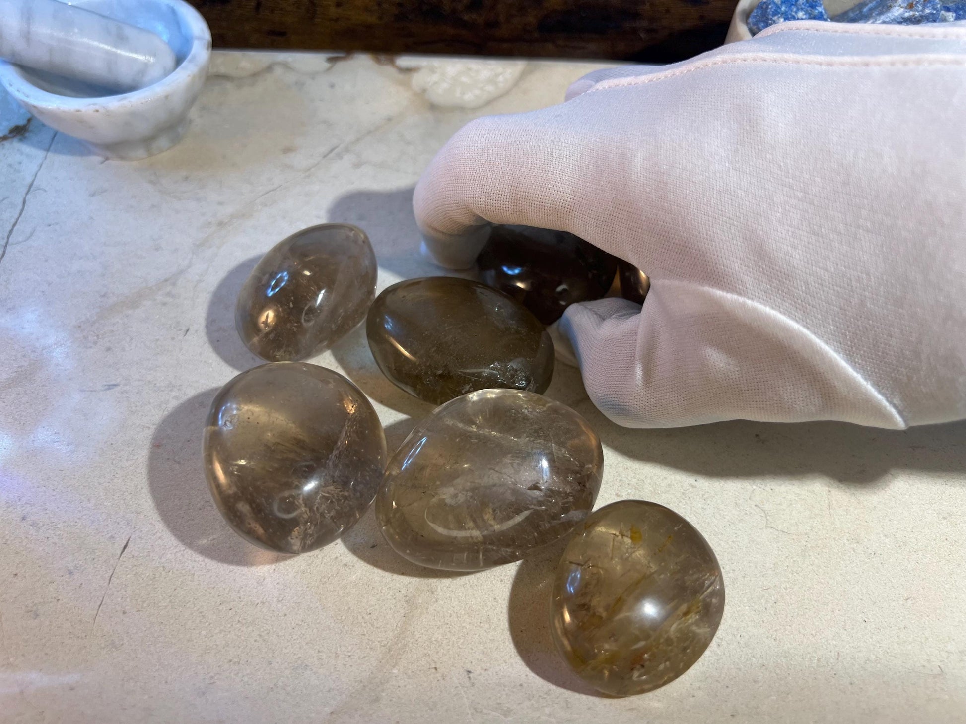 Madagascan Smoky Quartz Natural Palm Stone Smooth Polished Carved Crystal for Distraction Birthday Xmas Gift Anxiety Worry Stone