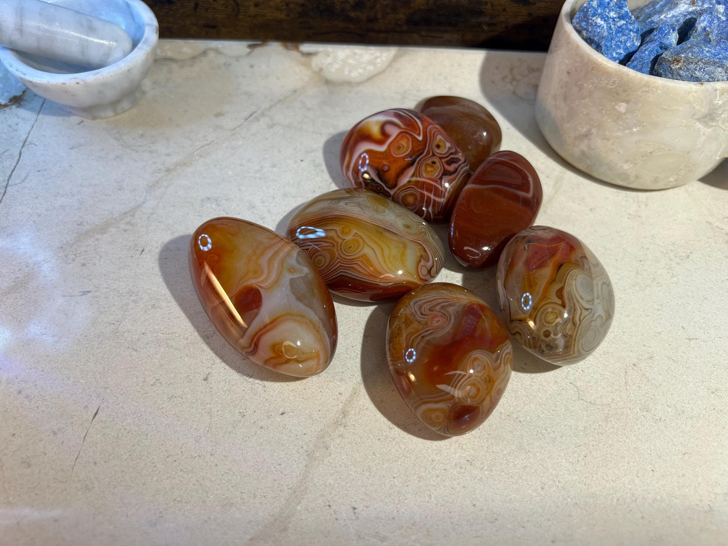 Sardonyx Natural Palm Stone Smooth Polished Carved Crystal for Distraction from Worry Anxiety Christmas Xmas Pocket Stress Meditation