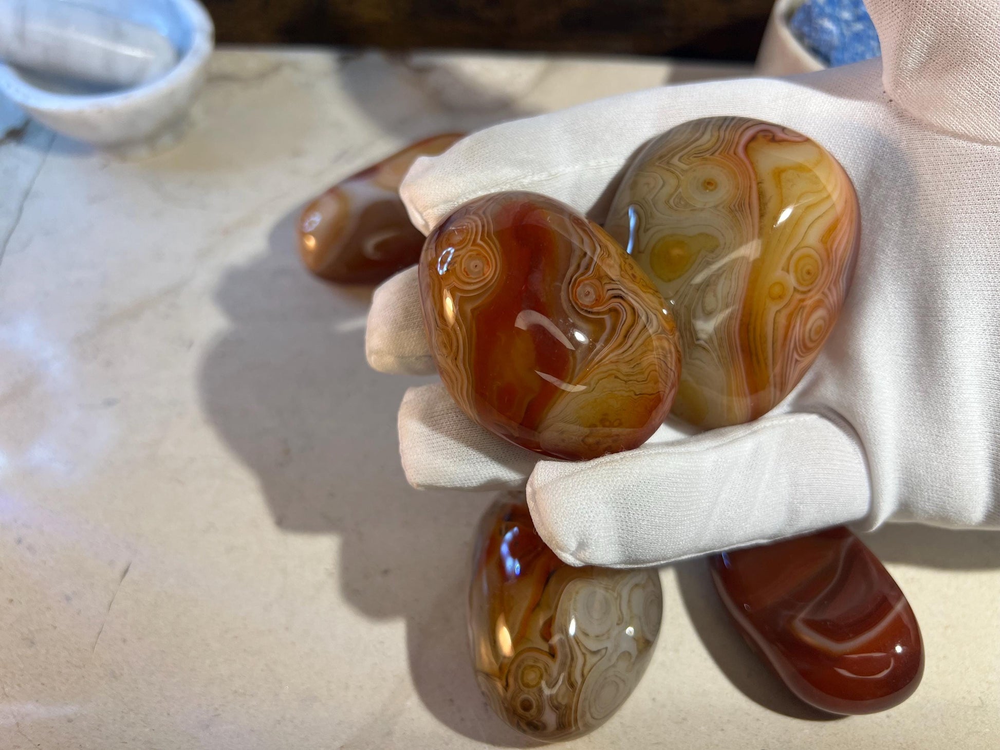 Sardonyx Natural Palm Stone Smooth Polished Carved Crystal for Distraction from Worry Anxiety Christmas Xmas Pocket Stress Meditation