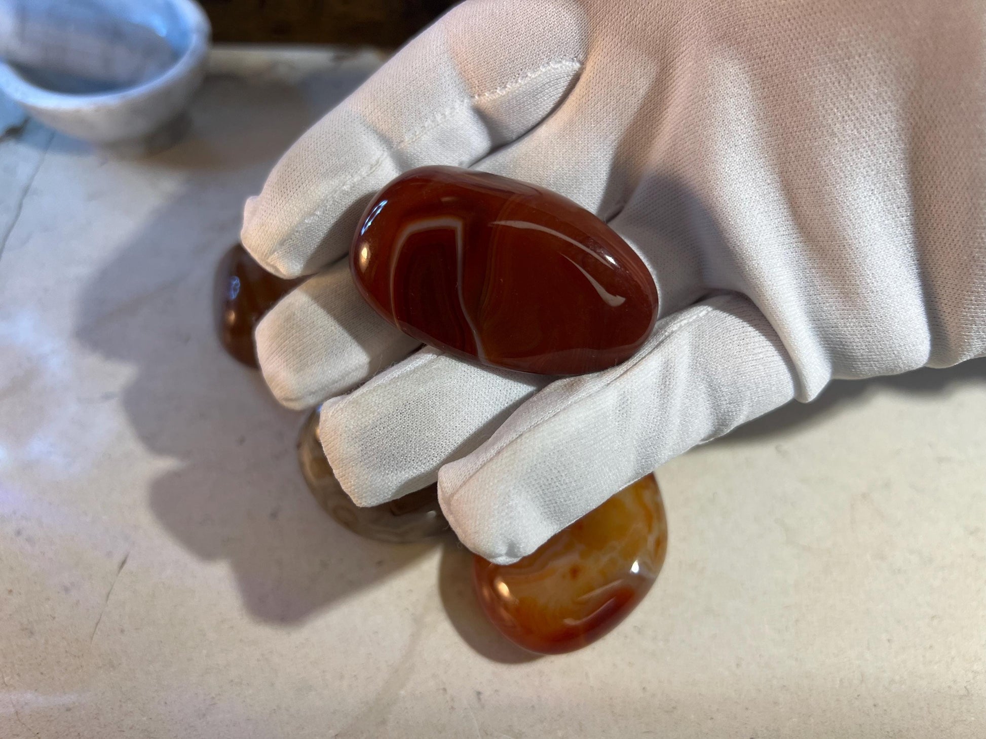 Sardonyx Natural Palm Stone Smooth Polished Carved Crystal for Distraction from Worry Anxiety Christmas Xmas Pocket Stress Meditation