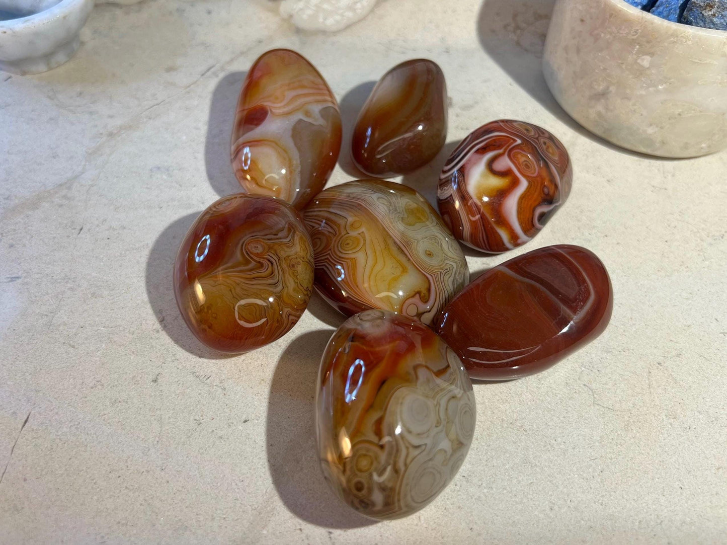 Sardonyx Natural Palm Stone Smooth Polished Carved Crystal for Distraction from Worry Anxiety Christmas Xmas Pocket Stress Meditation
