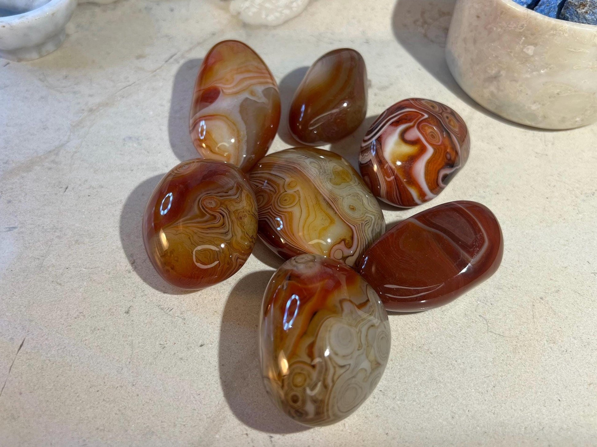 Sardonyx Natural Palm Stone Smooth Polished Carved Crystal for Distraction from Worry Anxiety Christmas Xmas Pocket Stress Meditation