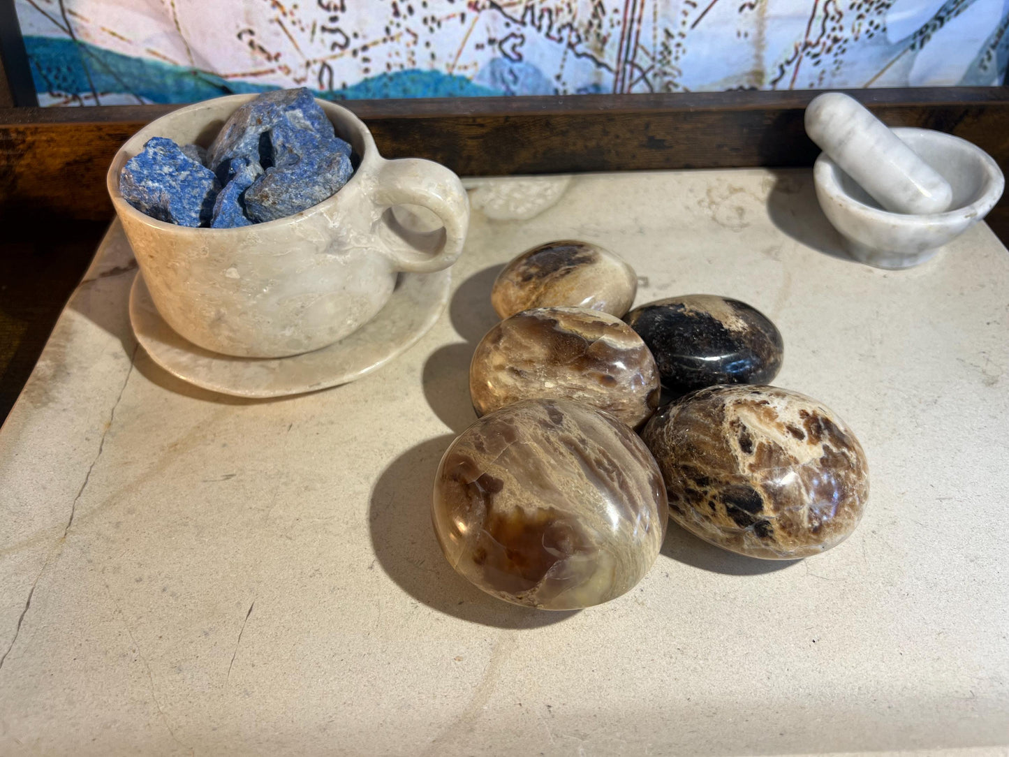 Fossil Wood Natural Palm Stone Smooth Polished Carved Crystal for Distraction from Anxiety or Worry Home Decor Holiday Xmas