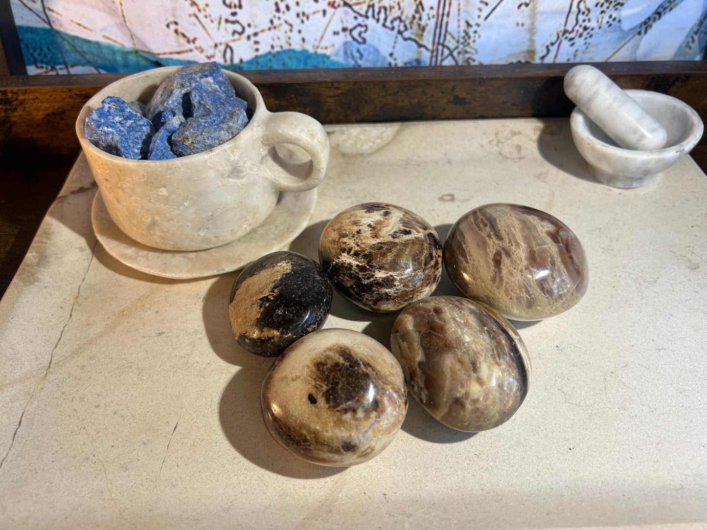 Fossil Wood Natural Palm Stone Smooth Polished Carved Crystal for Distraction from Anxiety or Worry Home Decor Holiday Xmas