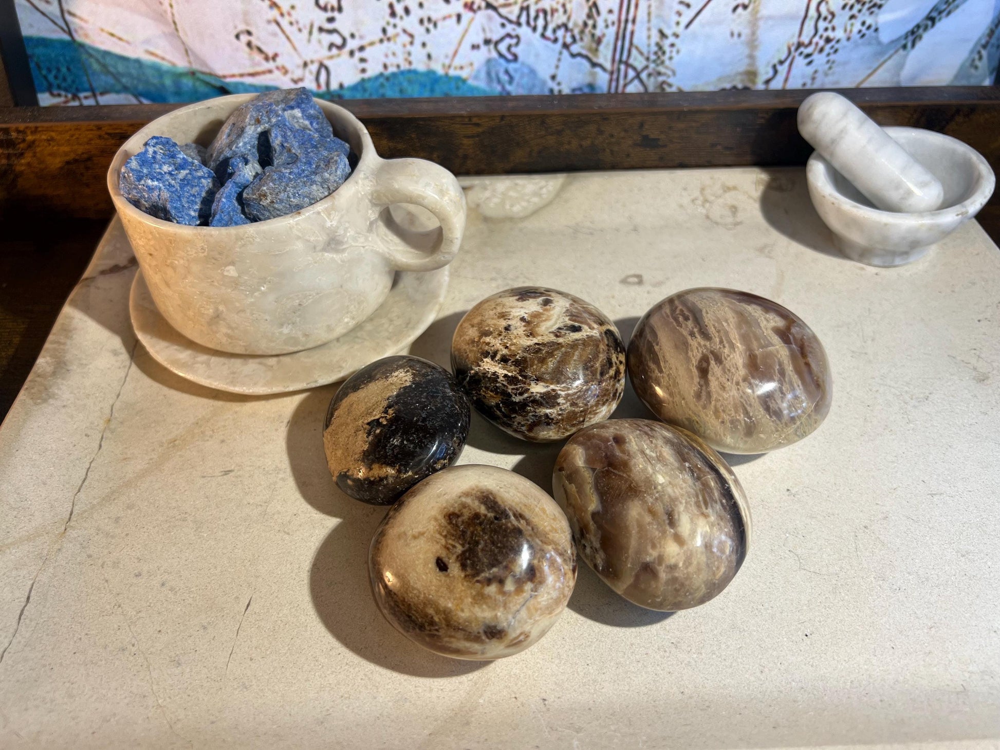Fossil Wood Natural Palm Stone Smooth Polished Carved Crystal for Distraction from Anxiety or Worry Home Decor Holiday Xmas