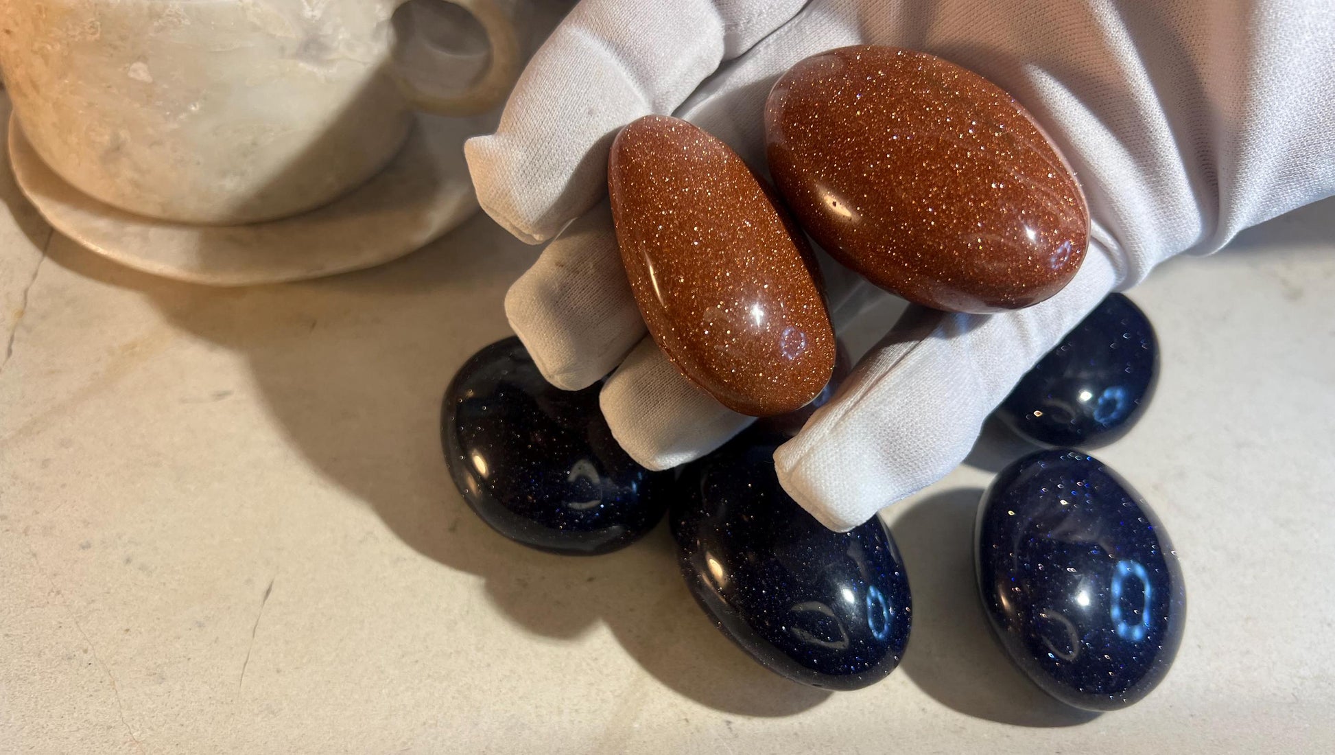 Orange and Purple Gold Stone Palm Stone anxiety polished rock tumbled pocket crystal gift birthday Christmas Xmas Home Decor Meditation