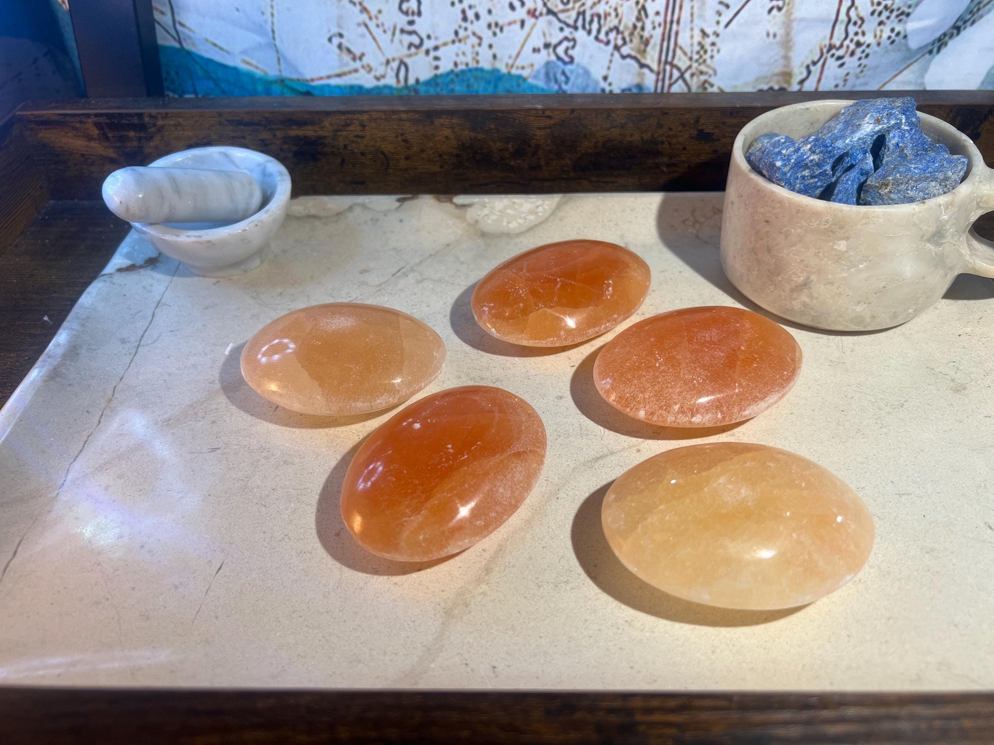 Orange Selenite Pocket Anxiety Palm Stone Smooth Panic Relaxation Natural Crystal Home Decor Birthday Gift Nervous Crystal Large Worry