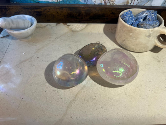 Angel Aura Clear Quartz Natural Palm Stone Smooth Polished Carved Crystal for Distraction from Anxiety or Worry Home Decor Holiday Xmas