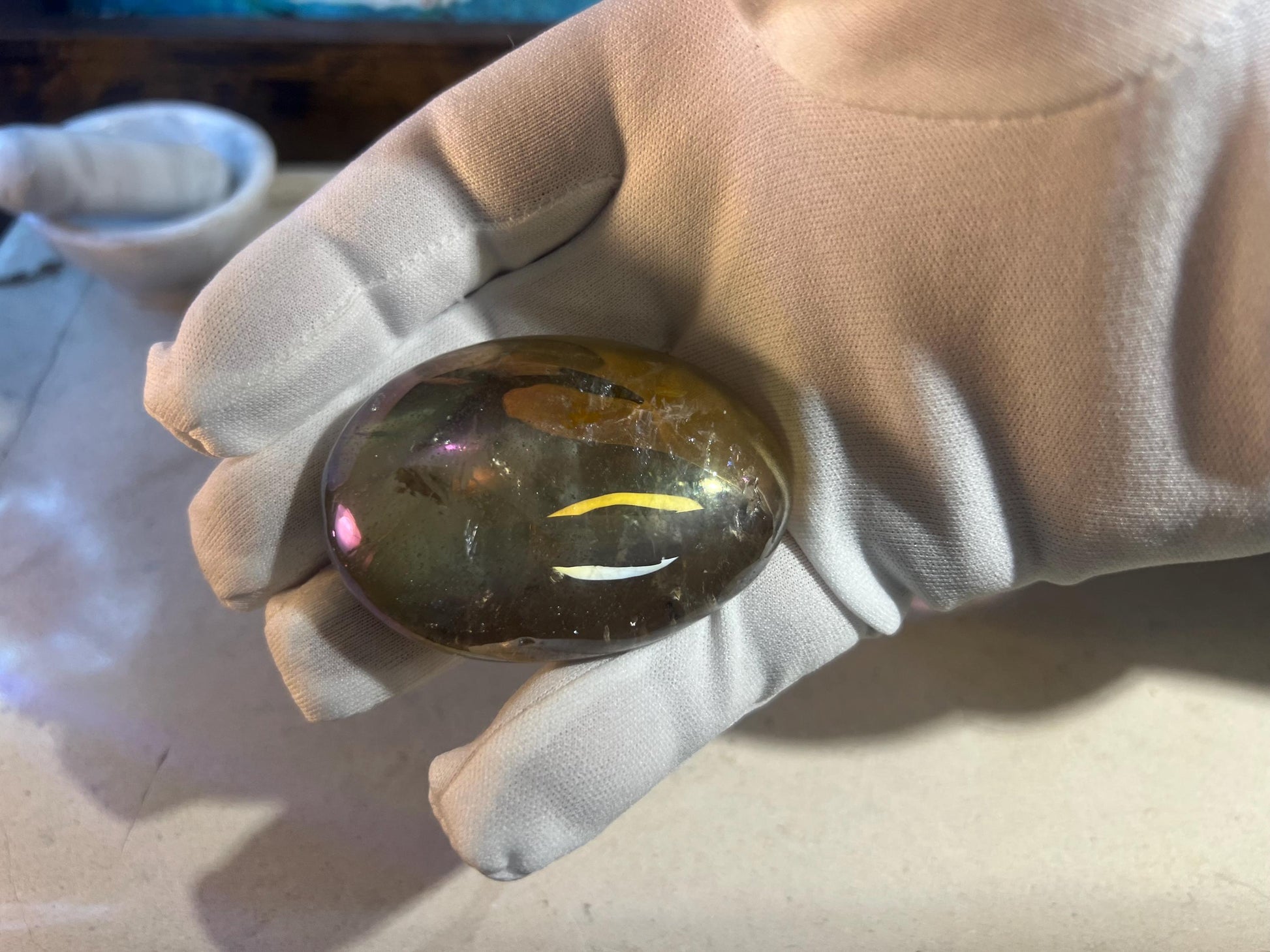 Angel Aura Clear Quartz Natural Palm Stone Smooth Polished Carved Crystal for Distraction from Anxiety or Worry Home Decor Holiday Xmas