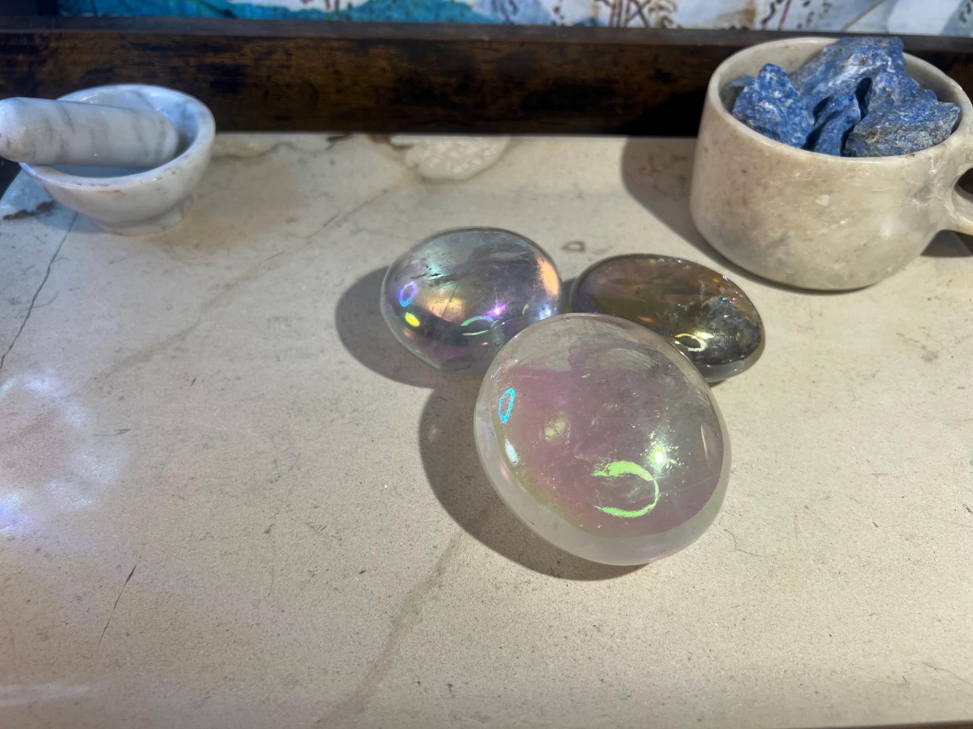Angel Aura Clear Quartz Natural Palm Stone Smooth Polished Carved Crystal for Distraction from Anxiety or Worry Home Decor Holiday Xmas