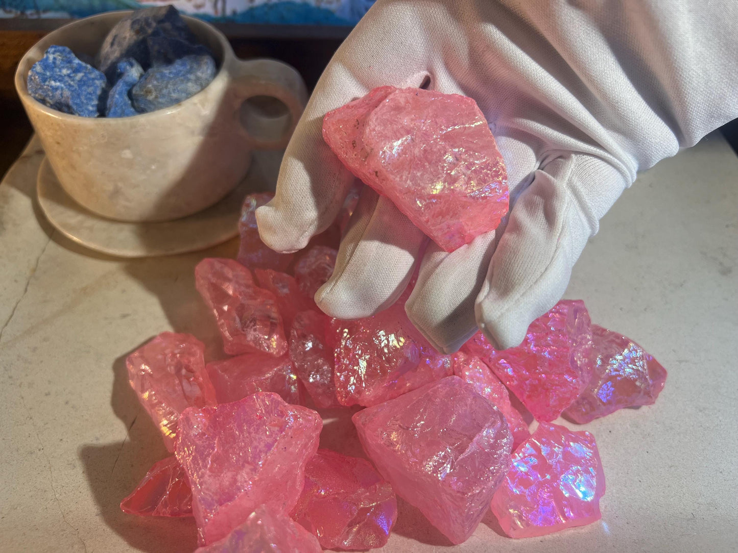 Angel Aura Pink Quartz Raw Crystal Polished Carved Crystal for Distraction from Anxiety or Worry Home Decor Holiday Xmas Meditation