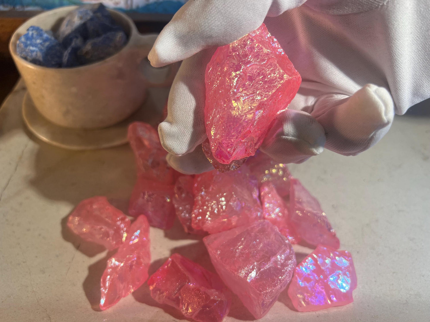 Angel Aura Pink Quartz Raw Crystal Polished Carved Crystal for Distraction from Anxiety or Worry Home Decor Holiday Xmas Meditation