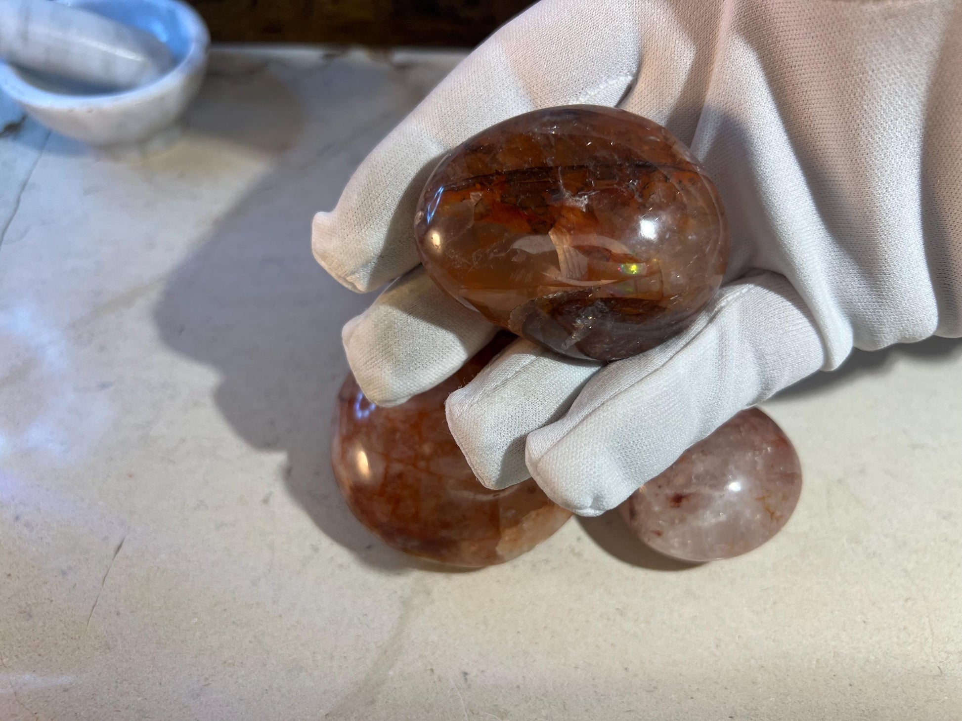 Fire Quartz Polished Palm Stones Anxiety Crystal Polished Raw Stone Meditation Panic Christmas Birthday Xmas Gift Wedding Worry Meditation