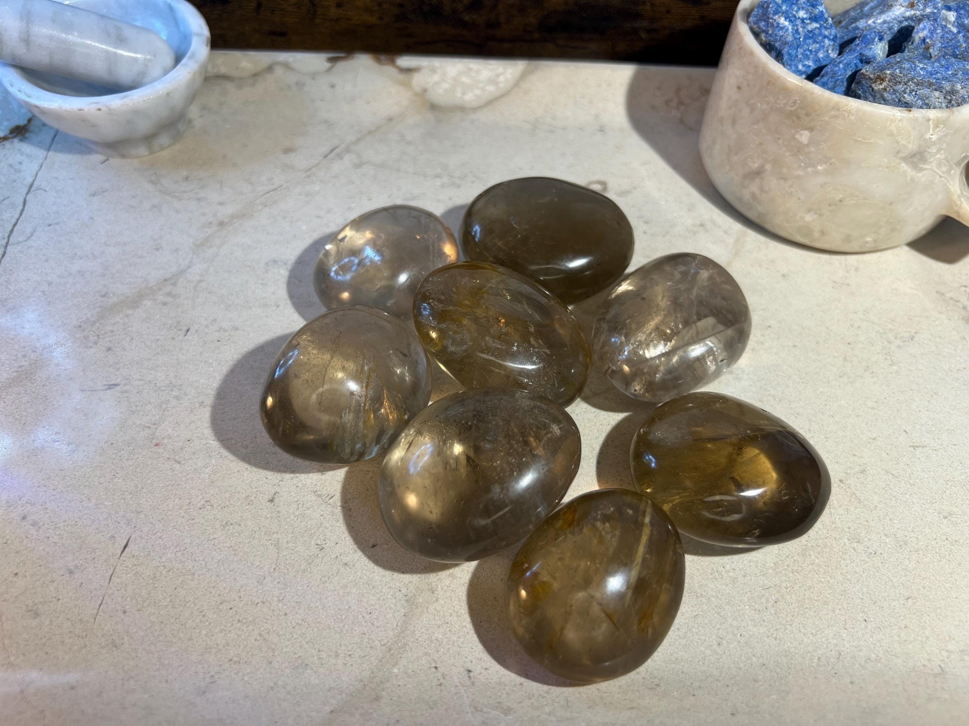 Brazilian Smoky Quartz Natural Palm Stone Smooth Polished Crystal for Distraction Birthday Xmas Gift Anxiety Worry Stone Birthday Gift