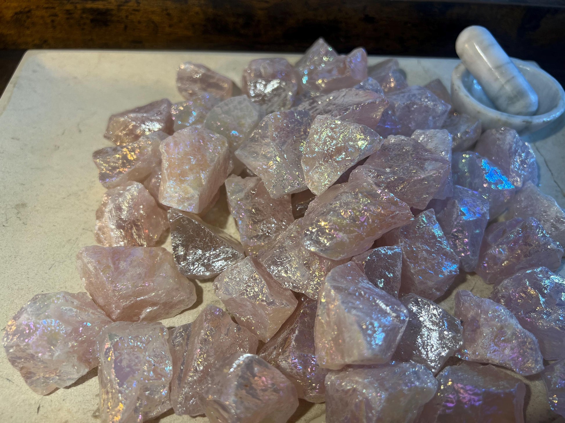 Angel Aura Rose Quartz Raw Crystal Polished Carved Crystal for Distraction from Anxiety or Worry Home Decor Holiday Xmas Meditation Pocket