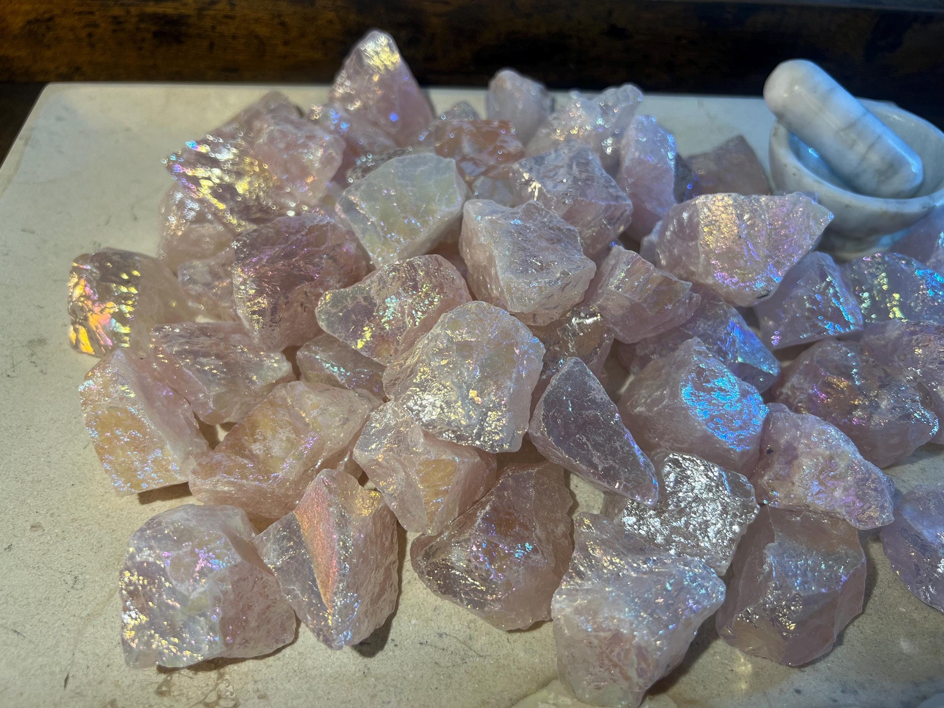 Angel Aura Rose Quartz Raw Crystal Polished Carved Crystal for Distraction from Anxiety or Worry Home Decor Holiday Xmas Meditation Pocket