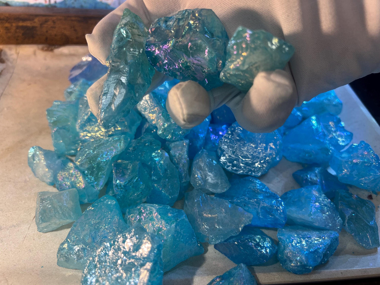 Angel Aura Aqua Quartz Raw Crystal Polished Carved Crystal for Distraction from Anxiety or Worry Home Decor Crafting Jewelry Christmas Xmas