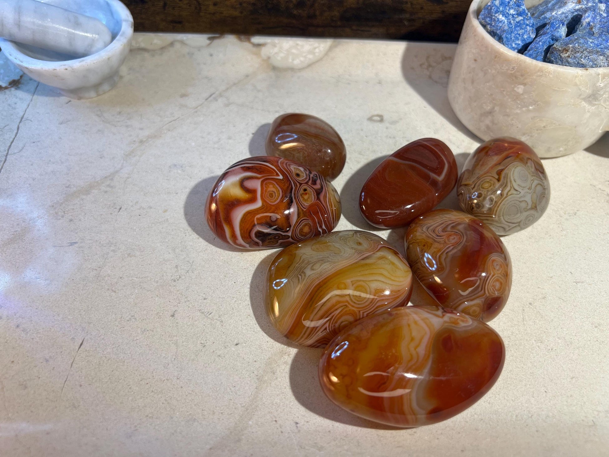 Sardonyx Natural Palm Stone Smooth Polished Carved Crystal for Distraction from Worry Anxiety Christmas Xmas Pocket Stress Meditation