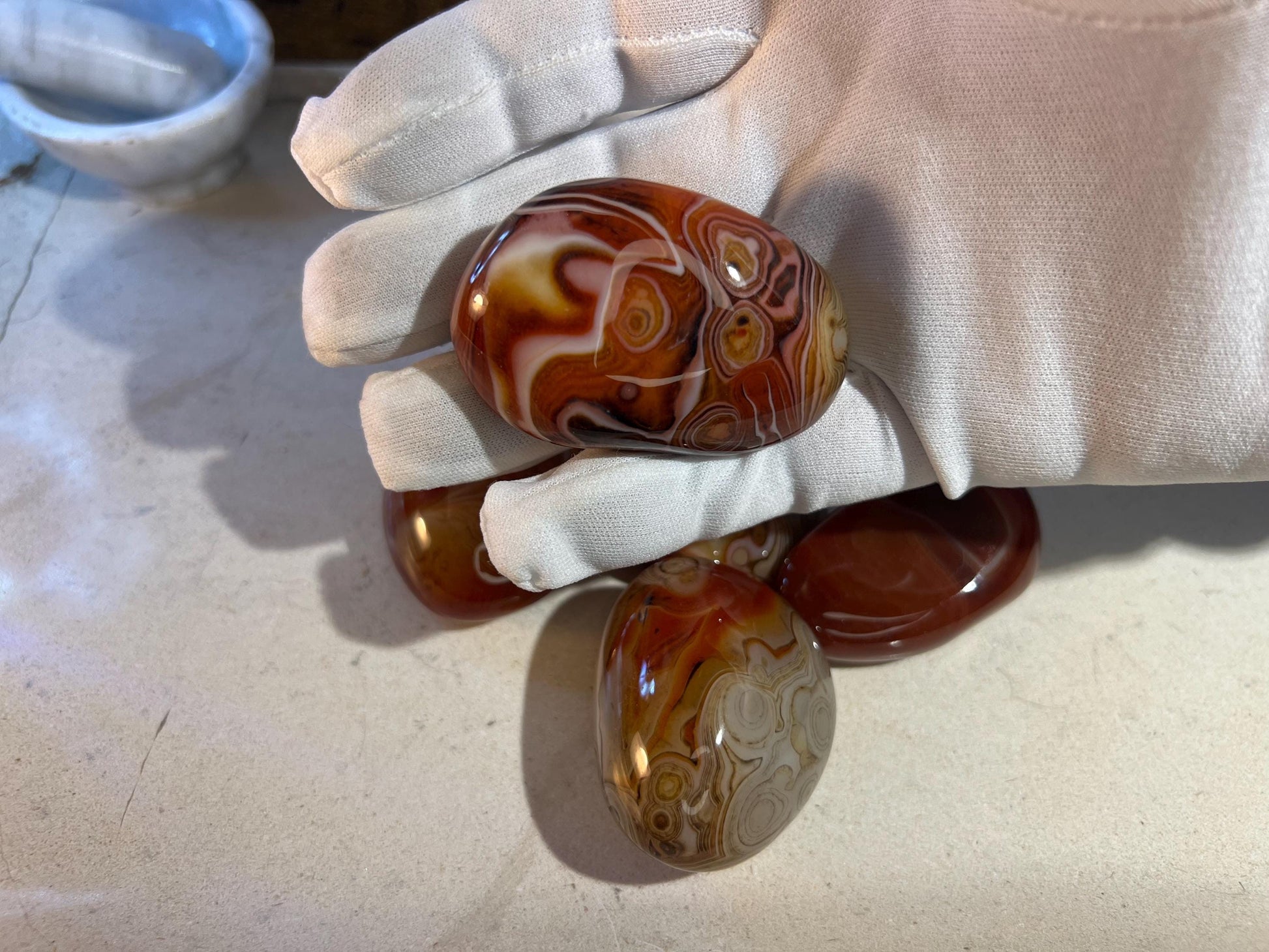 Sardonyx Natural Palm Stone Smooth Polished Carved Crystal for Distraction from Worry Anxiety Christmas Xmas Pocket Stress Meditation