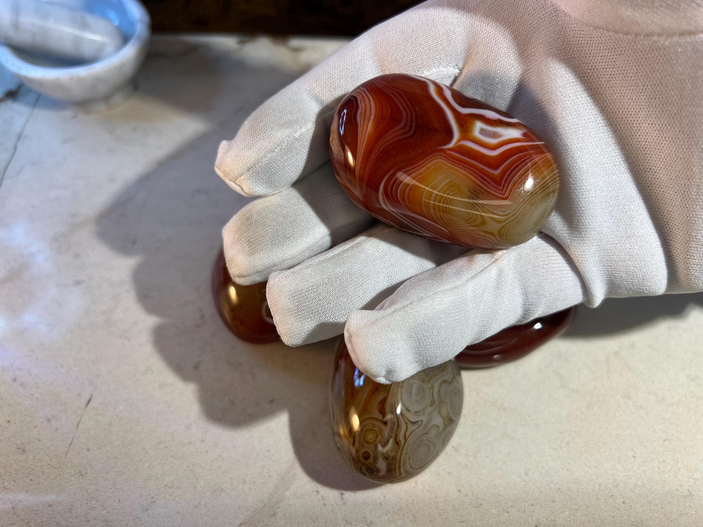 Sardonyx Natural Palm Stone Smooth Polished Carved Crystal for Distraction from Worry Anxiety Christmas Xmas Pocket Stress Meditation