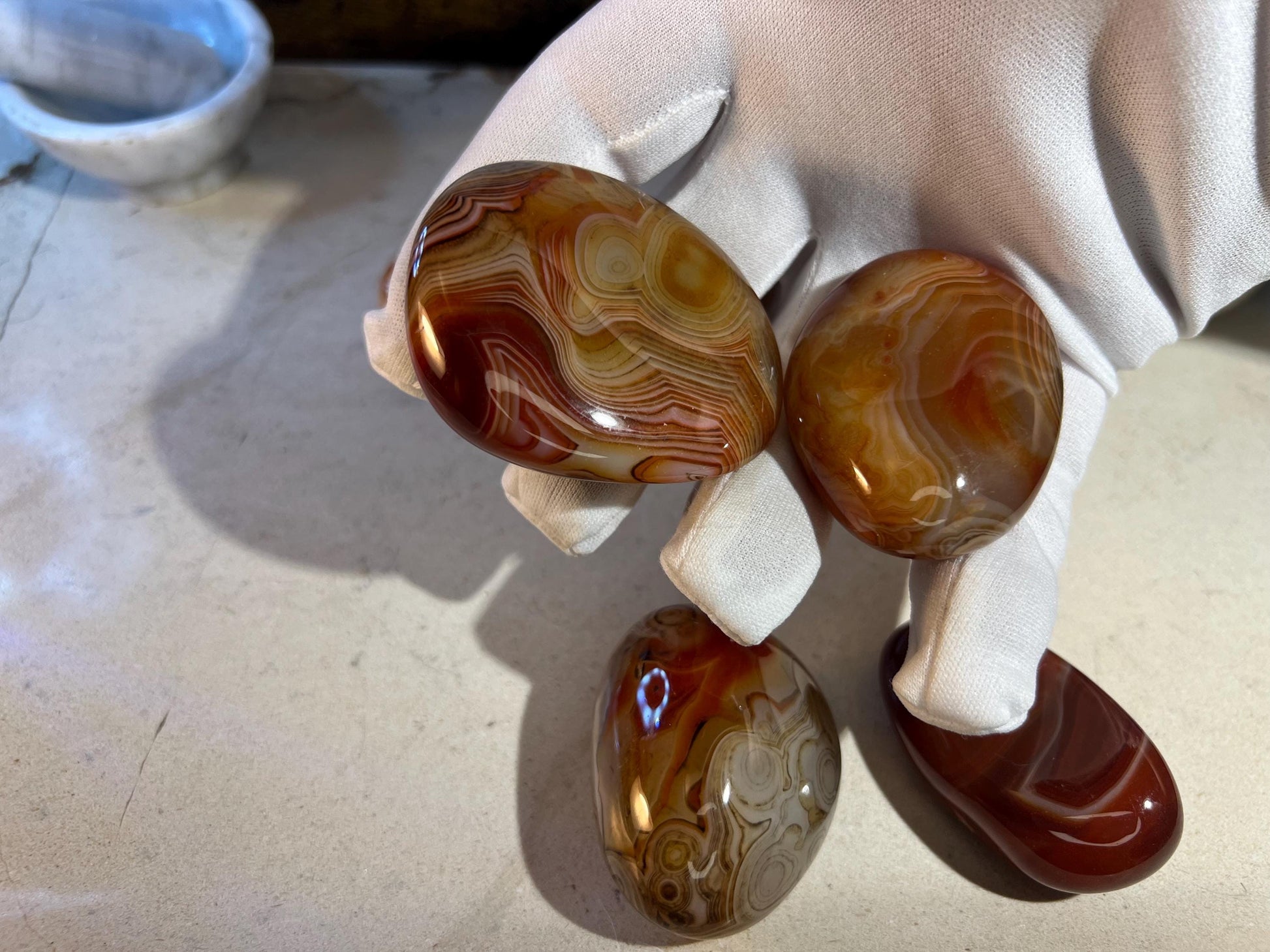 Sardonyx Natural Palm Stone Smooth Polished Carved Crystal for Distraction from Worry Anxiety Christmas Xmas Pocket Stress Meditation