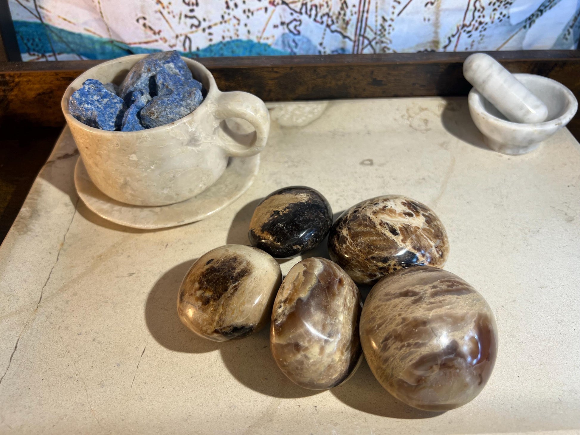 Fossil Wood Natural Palm Stone Smooth Polished Carved Crystal for Distraction from Anxiety or Worry Home Decor Holiday Xmas