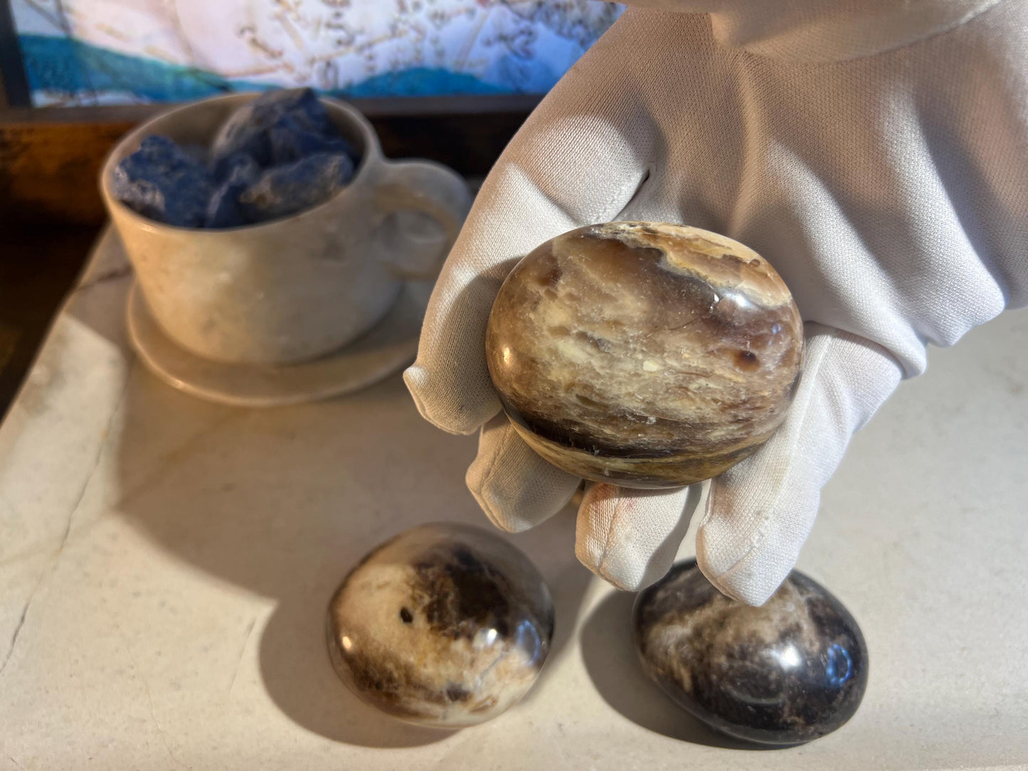 Fossil Wood Natural Palm Stone Smooth Polished Carved Crystal for Distraction from Anxiety or Worry Home Decor Holiday Xmas