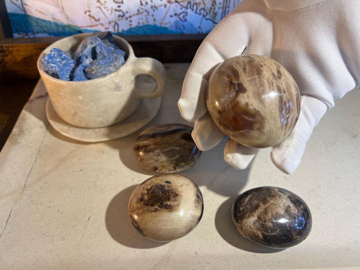 Fossil Wood Natural Palm Stone Smooth Polished Carved Crystal for Distraction from Anxiety or Worry Home Decor Holiday Xmas