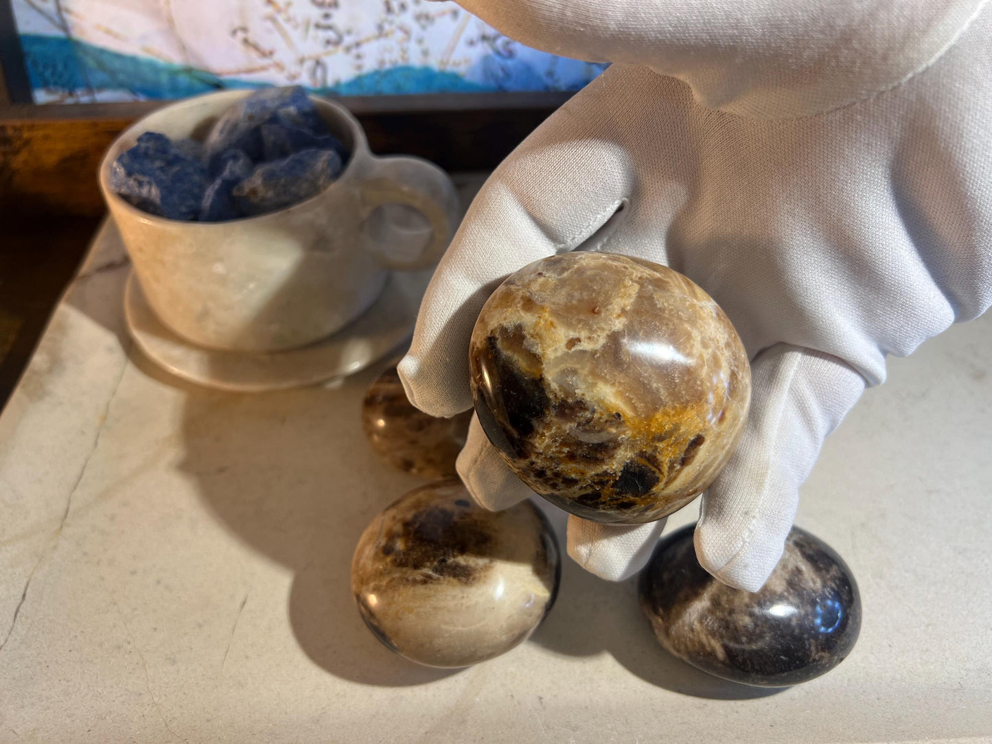 Fossil Wood Natural Palm Stone Smooth Polished Carved Crystal for Distraction from Anxiety or Worry Home Decor Holiday Xmas