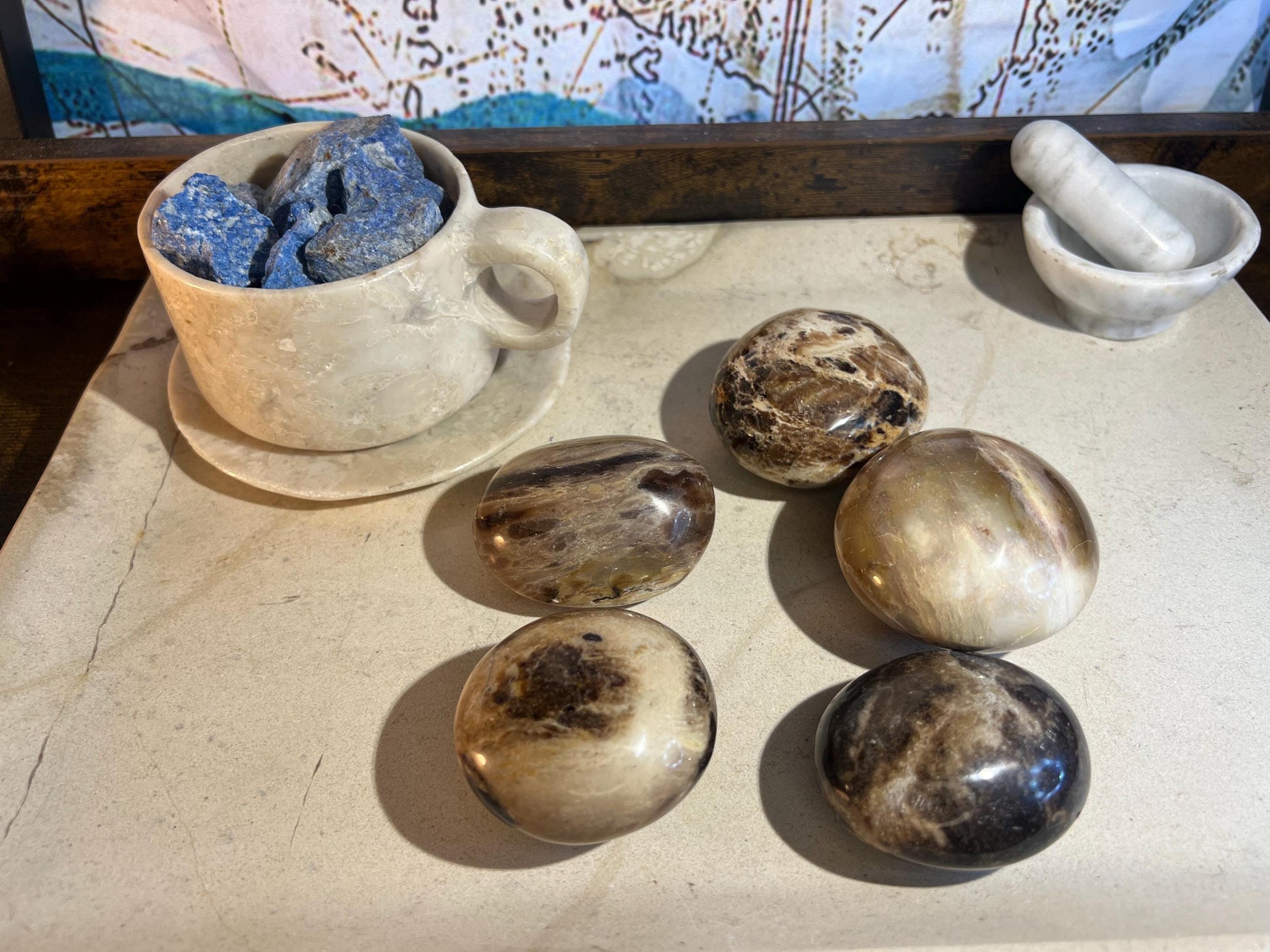 Fossil Wood Natural Palm Stone Smooth Polished Carved Crystal for Distraction from Anxiety or Worry Home Decor Holiday Xmas