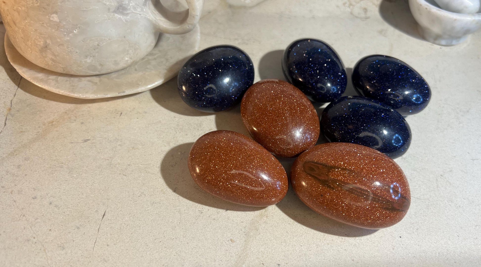 Orange and Purple Gold Stone Palm Stone anxiety polished rock tumbled pocket crystal gift birthday Christmas Xmas Home Decor Meditation