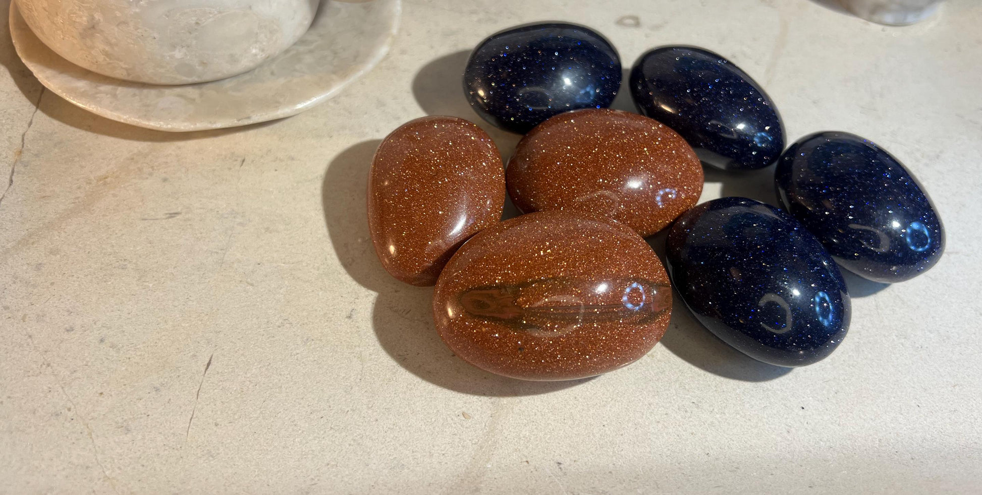Orange and Purple Gold Stone Palm Stone anxiety polished rock tumbled pocket crystal gift birthday Christmas Xmas Home Decor Meditation