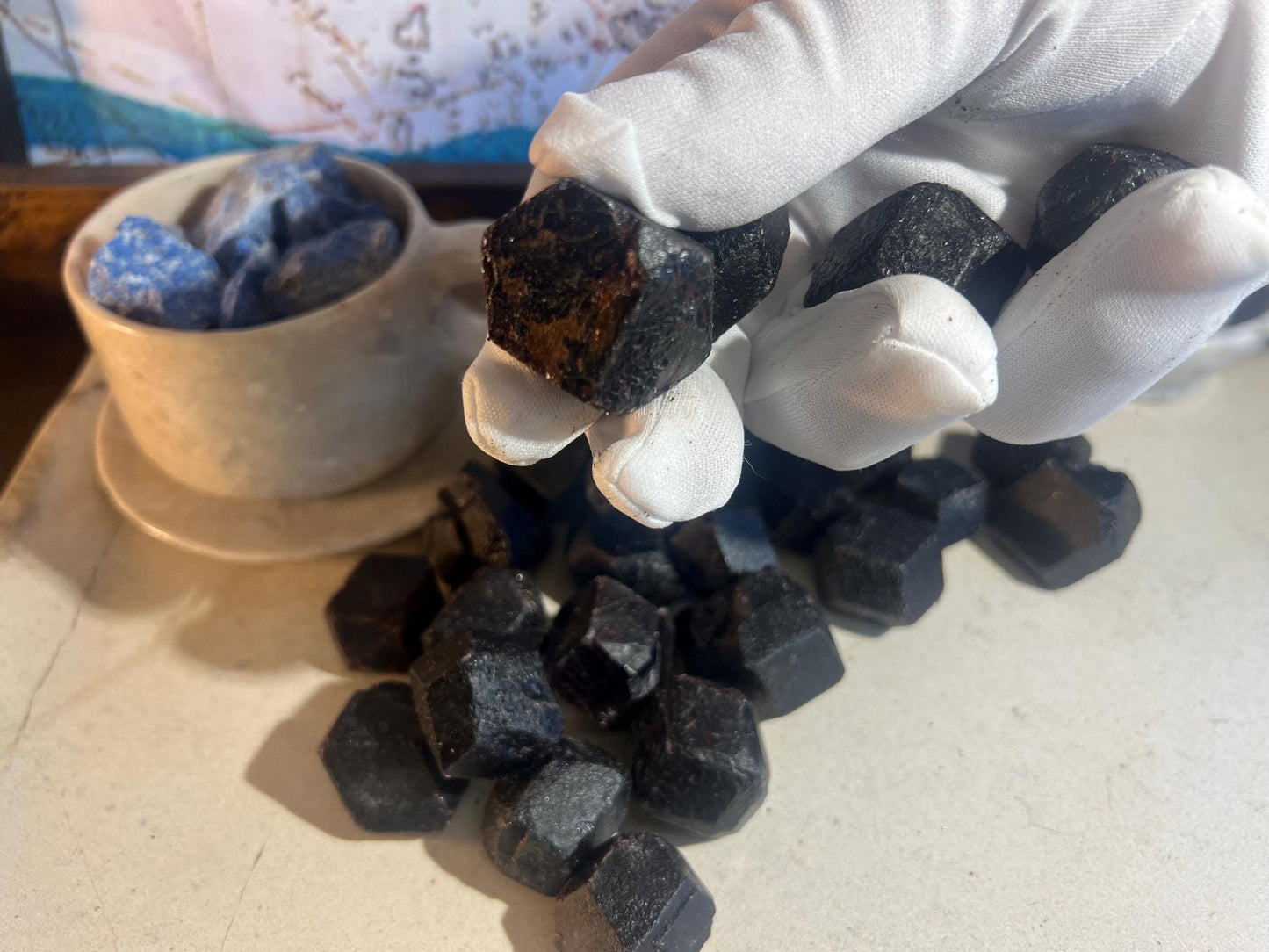 Raw Black Garnet Palm Stones Arts Home Decor Wholesale minerals Project Christmas Xmas Home Decor Gift Crafting Worry Polished Pocket