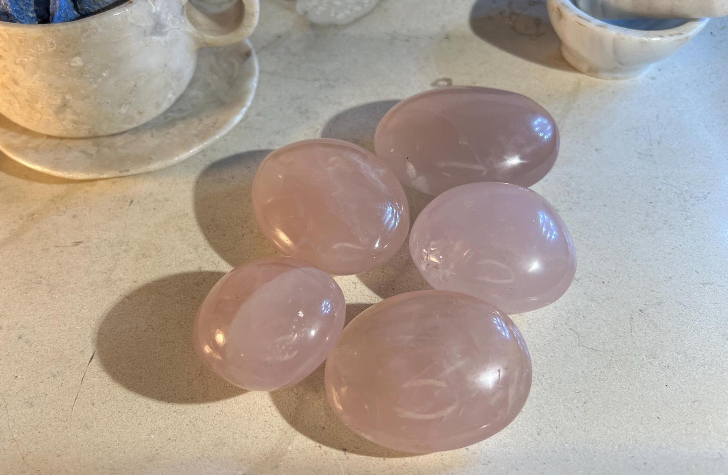Rose Quartz Palm Stone Smooth Polished Carved Crystal for Distraction Holiday Home Decor Christmas Xmas Gift Home Decor Christmas Xmas