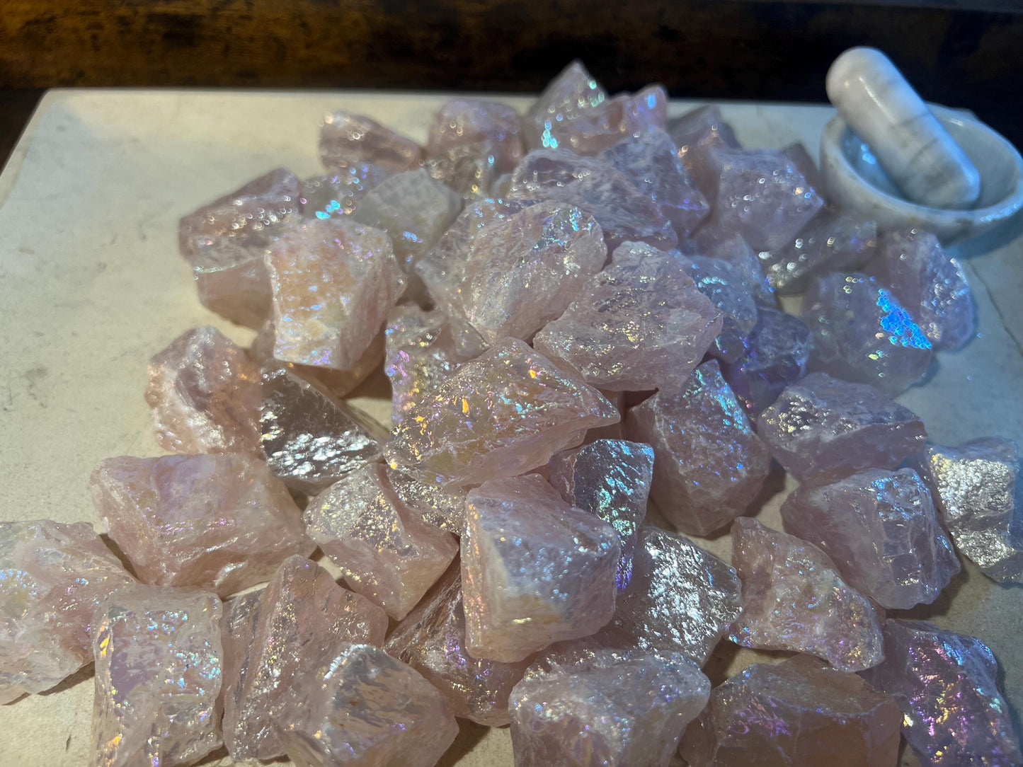 Angel Aura Rose Quartz Raw Crystal Polished Carved Crystal for Distraction from Anxiety or Worry Home Decor Holiday Xmas Meditation Pocket