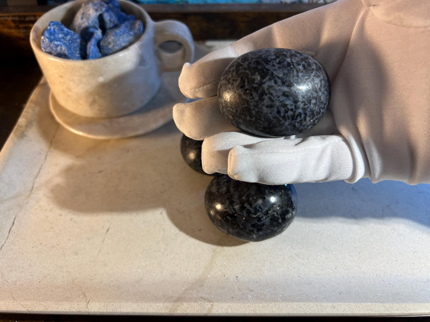 Gabbro Troctolite Natural Palm Stone Smooth Polished Carved Crystal for Distraction Worry Stress Anxiety Home Decor Meditation Christmas