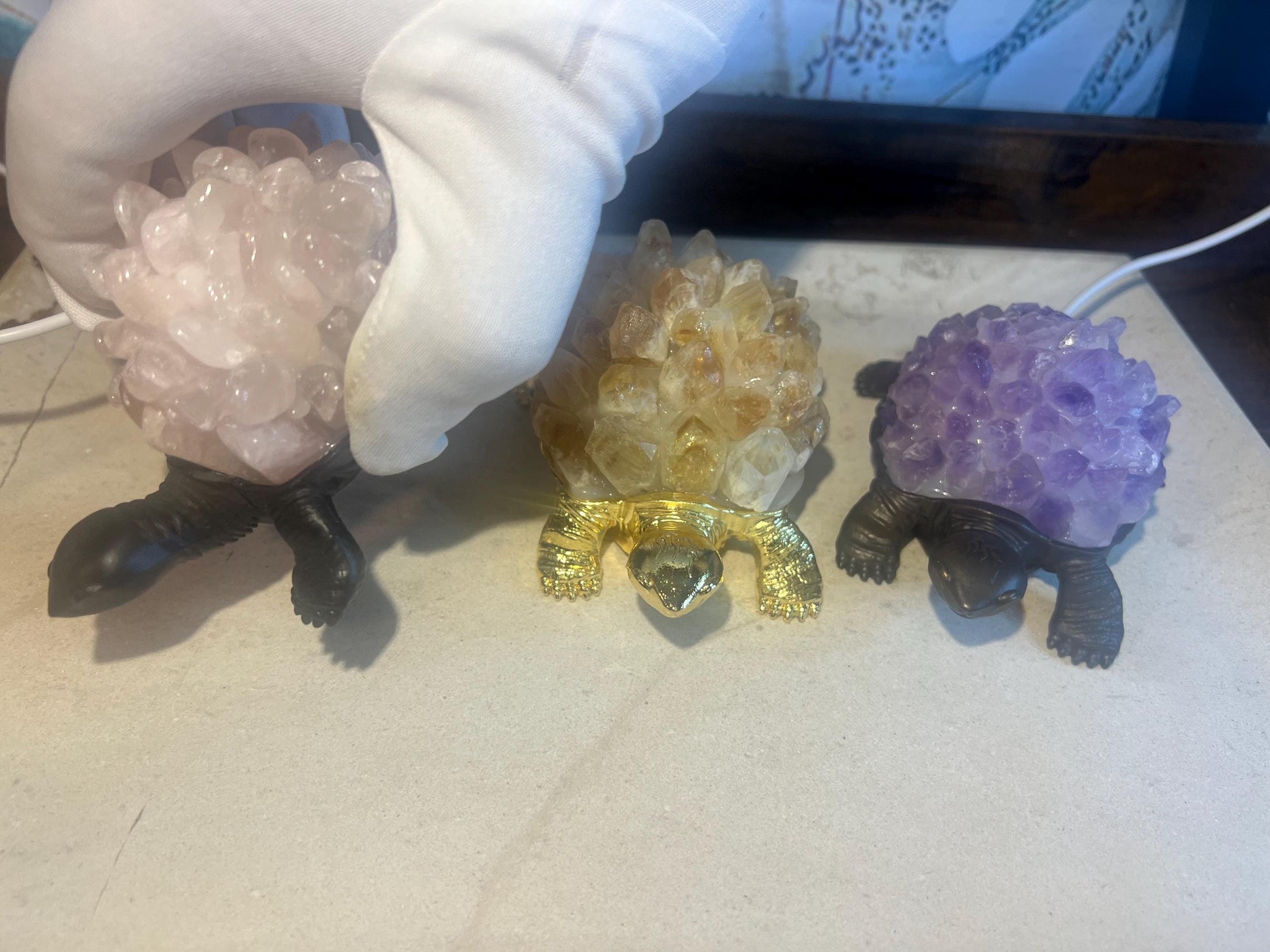 Turtle Nightlight Crystal Shell Gemstone Polished Pyramid Sleeping Stones Anxiety Worry Christmas Home Desk Decor Xmas Gift Desk Nightstand