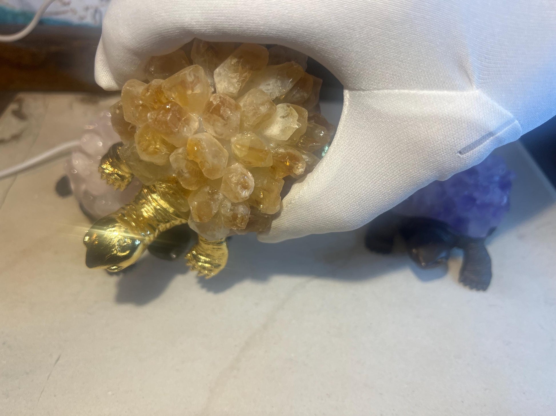 Turtle Nightlight Crystal Shell Gemstone Polished Pyramid Sleeping Stones Anxiety Worry Christmas Home Desk Decor Xmas Gift Desk Nightstand