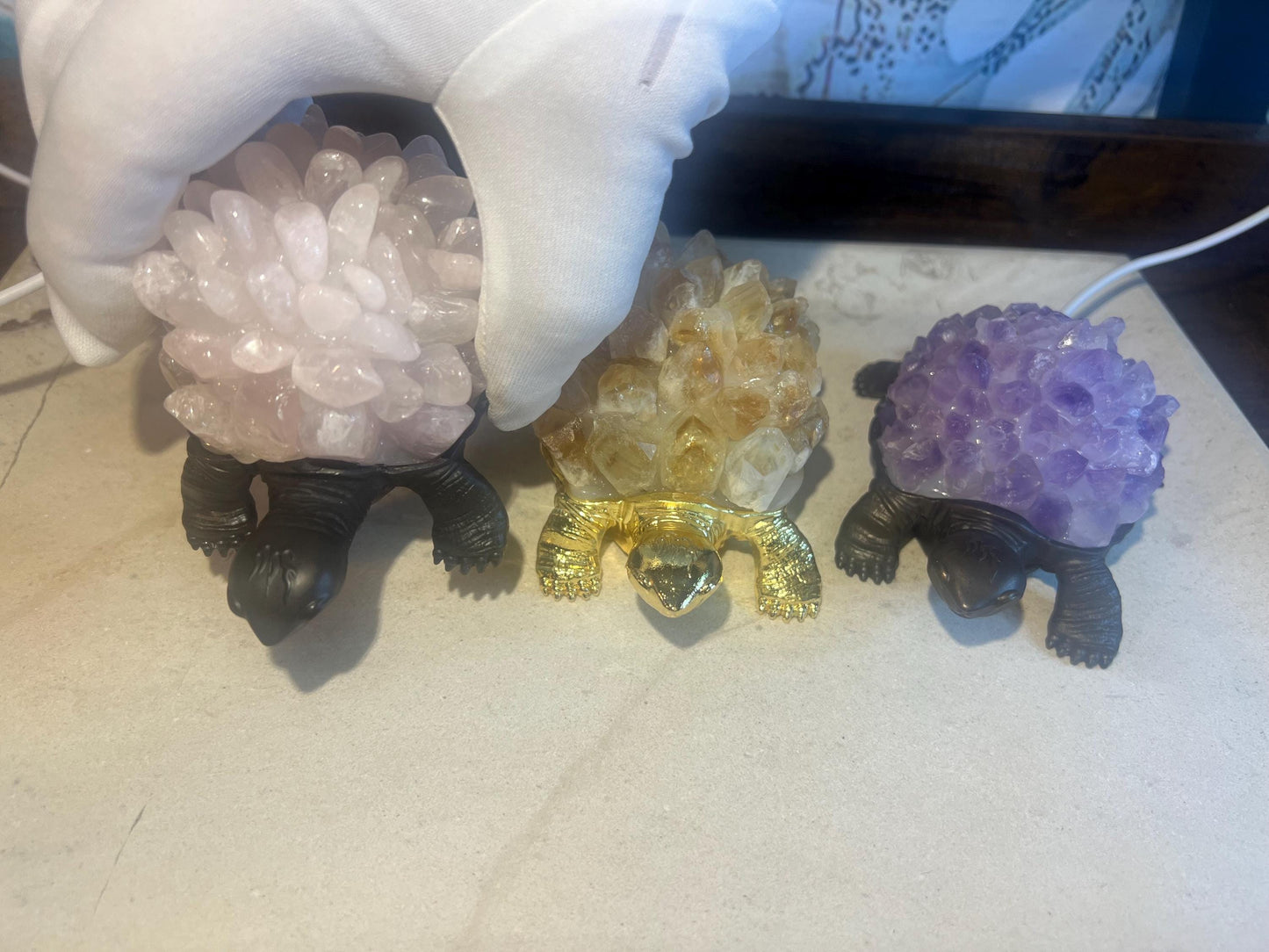 Turtle Nightlight Crystal Shell Gemstone Polished Pyramid Sleeping Stones Anxiety Worry Christmas Home Desk Decor Xmas Gift Desk Nightstand