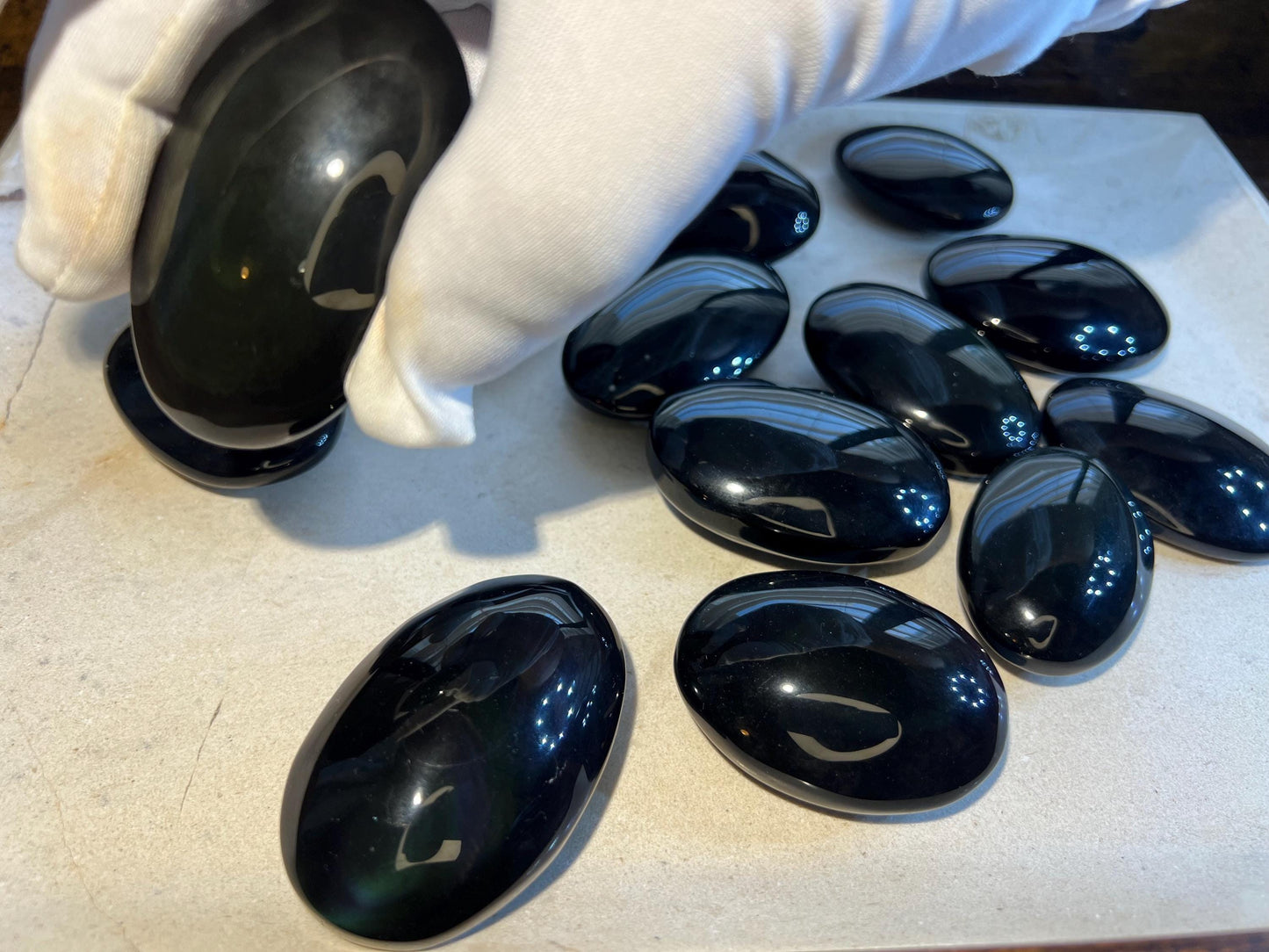 Rainbow Obsidian Palm Stone Smooth Polished Carved Crystal Distraction Worry Anxiety birthday Home Decor Gift Birthday Christmas Meditation