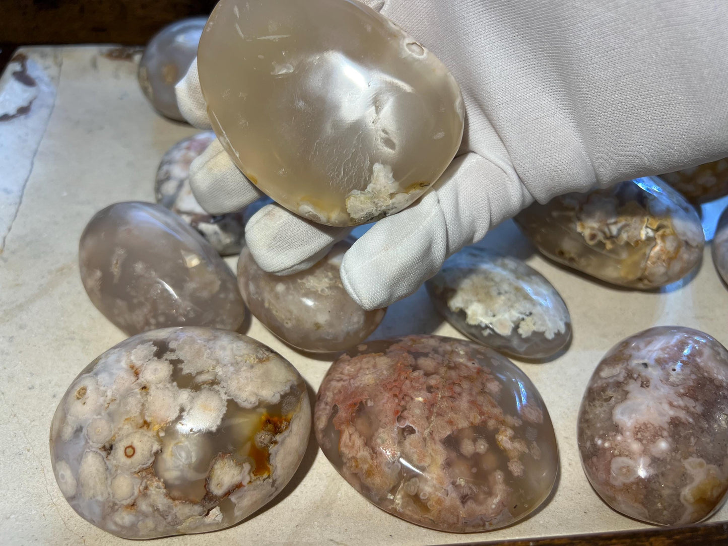 Flower Agate Polished Palm Stone Pocket Anxiety Palm Worry Pocket Gift Christmas Birthday Xmas Meditation Crystal Home Decor