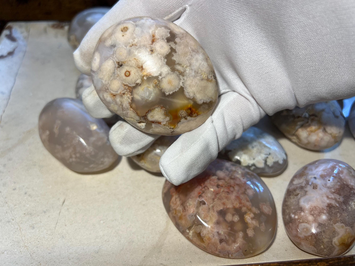 Flower Agate Polished Palm Stone Pocket Anxiety Palm Worry Pocket Gift Christmas Birthday Xmas Meditation Crystal Home Decor