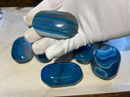 German Blue Sardonyx Palm Stones Arts Home Decor Wholesale minerals Project Christmas Xmas Decor Gift Crafting Worry Polished Pocket Anxiety