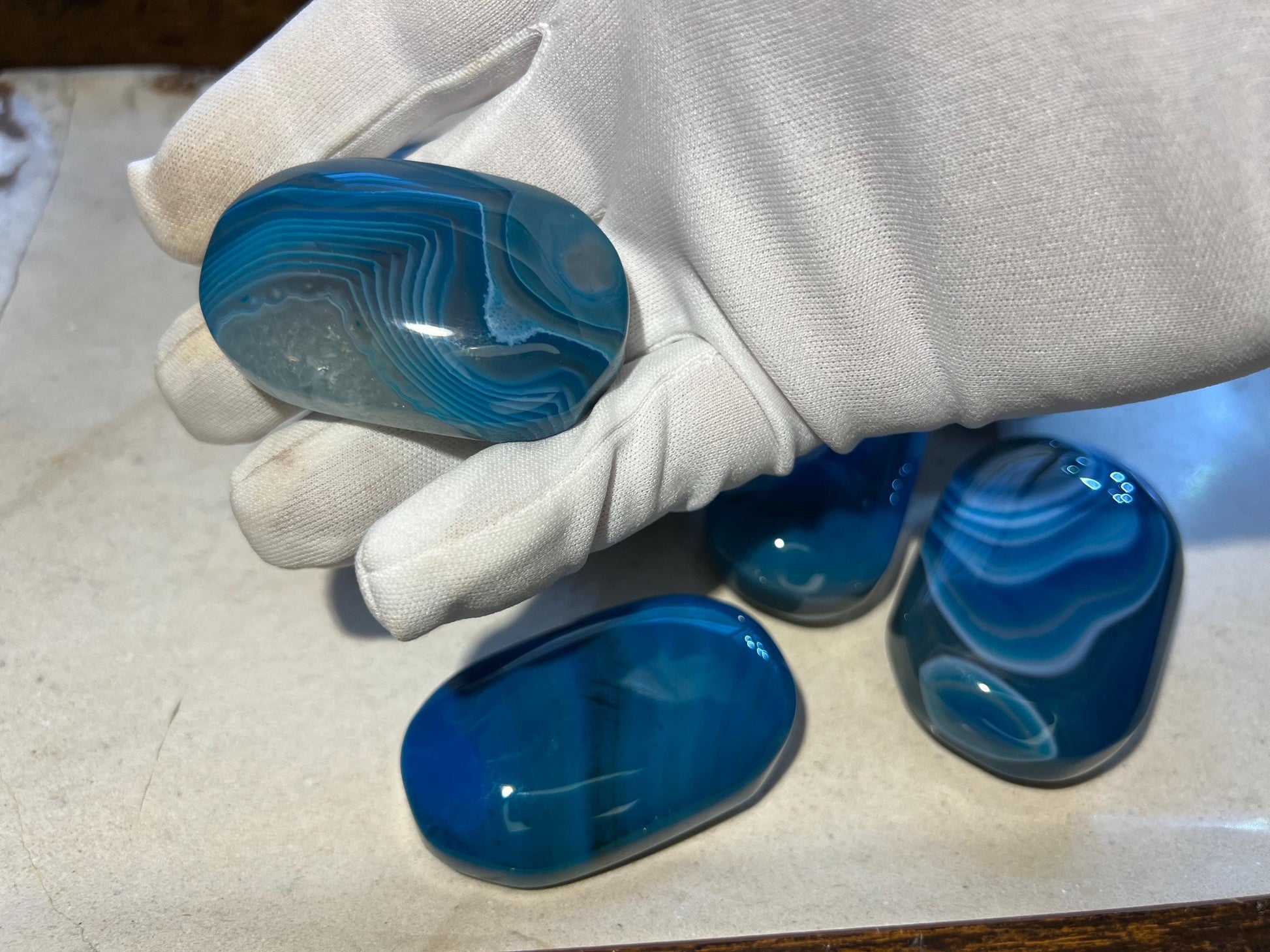 German Blue Sardonyx Palm Stones Arts Home Decor Wholesale minerals Project Christmas Xmas Decor Gift Crafting Worry Polished Pocket Anxiety