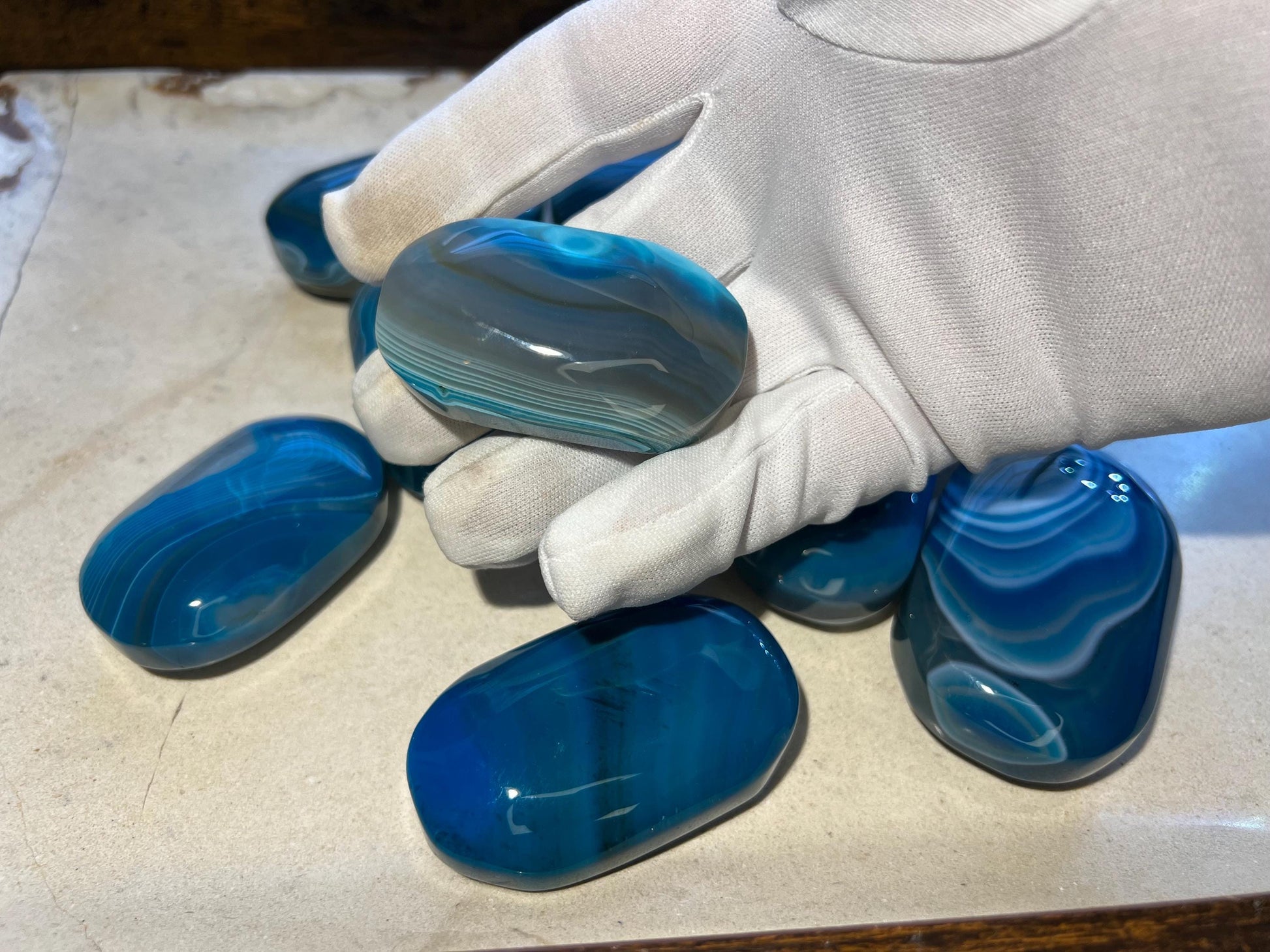 German Blue Sardonyx Palm Stones Arts Home Decor Wholesale minerals Project Christmas Xmas Decor Gift Crafting Worry Polished Pocket Anxiety
