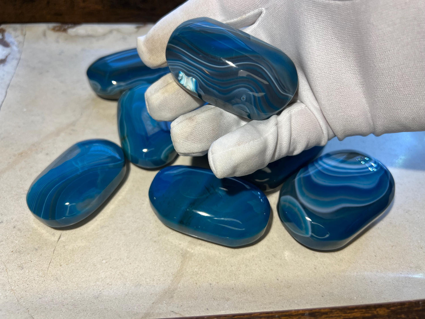 German Blue Sardonyx Palm Stones Arts Home Decor Wholesale minerals Project Christmas Xmas Decor Gift Crafting Worry Polished Pocket Anxiety