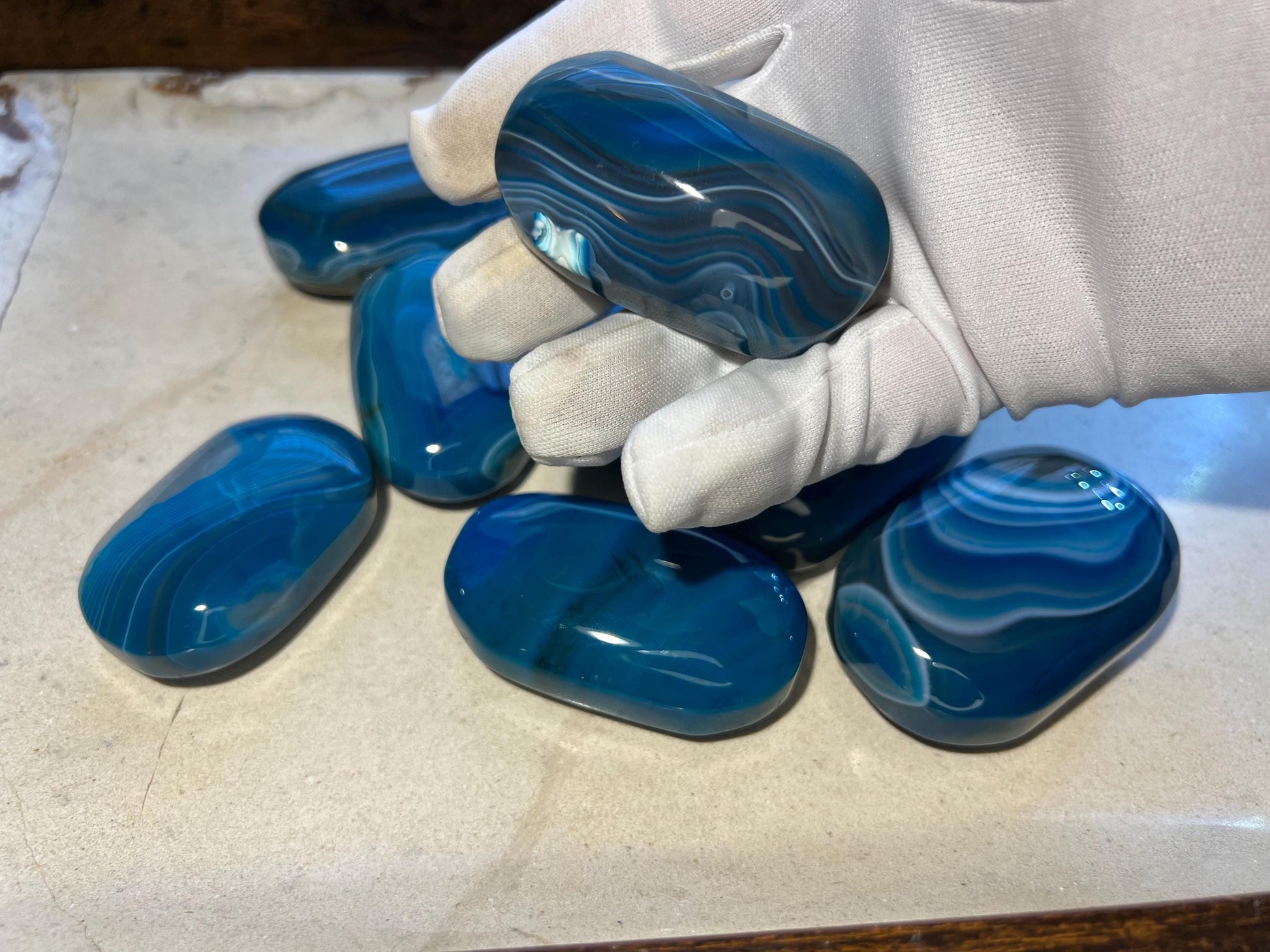 German Blue Sardonyx Palm Stones Arts Home Decor Wholesale minerals Project Christmas Xmas Decor Gift Crafting Worry Polished Pocket Anxiety