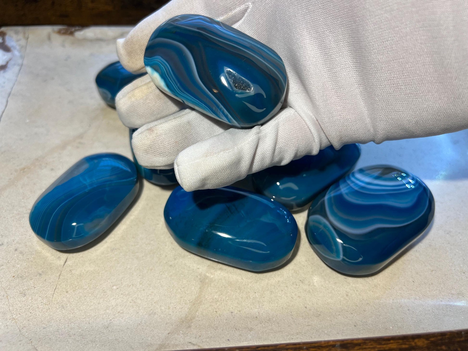 German Blue Sardonyx Palm Stones Arts Home Decor Wholesale minerals Project Christmas Xmas Decor Gift Crafting Worry Polished Pocket Anxiety