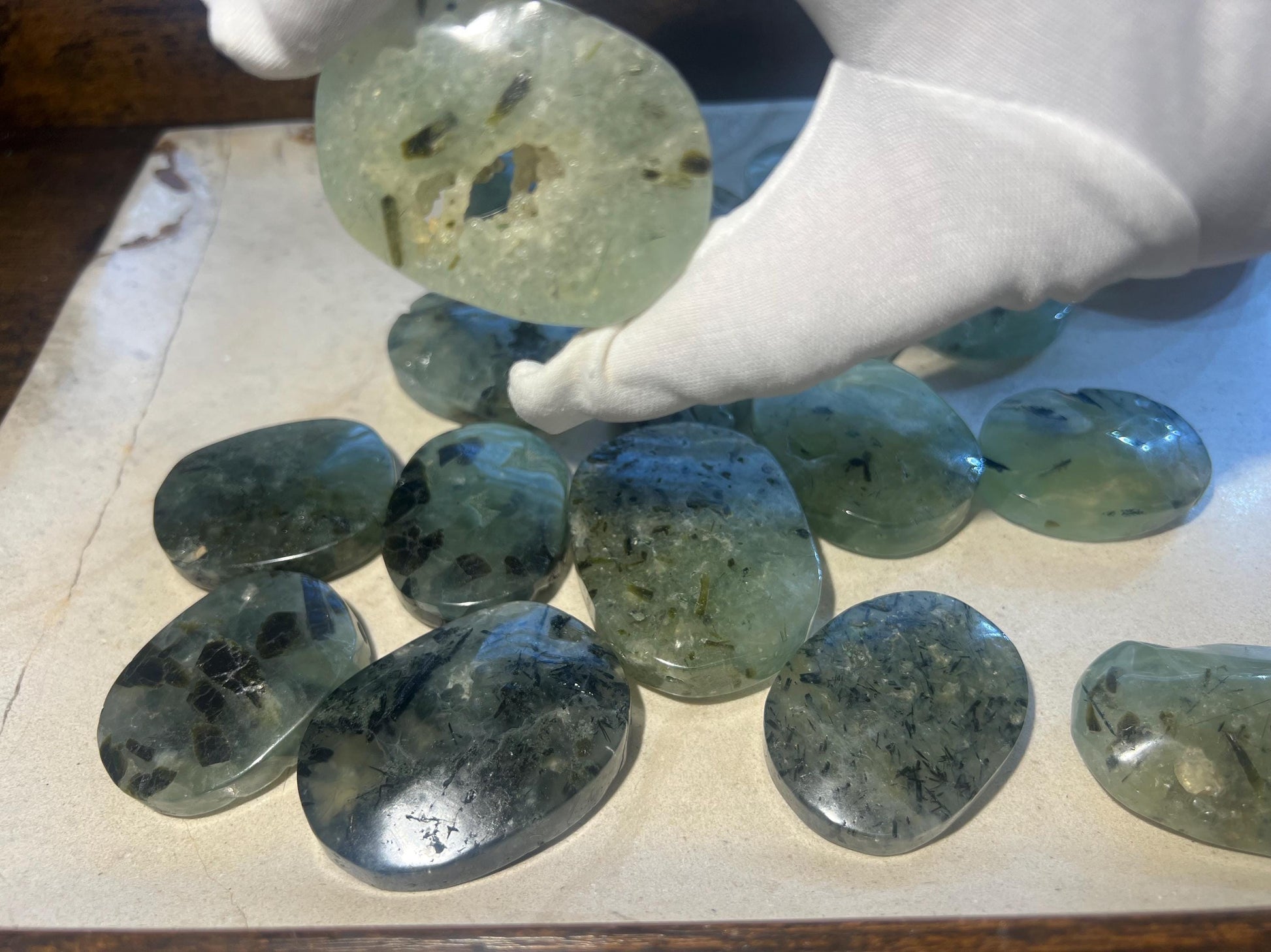 Prehnite Polished Crystal Palm Stones Anxiety Stress Worry Relief Gift Home Decor Birthday Christmas Xmas Meditation Collection Home Decor