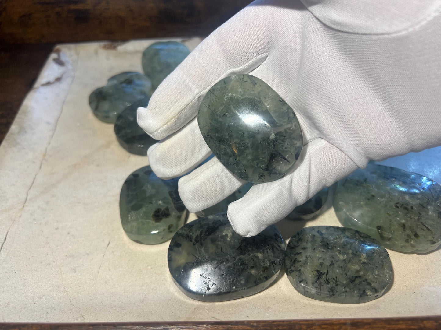 Prehnite Polished Crystal Palm Stones Anxiety Stress Worry Relief Gift Home Decor Birthday Christmas Xmas Meditation Collection Home Decor